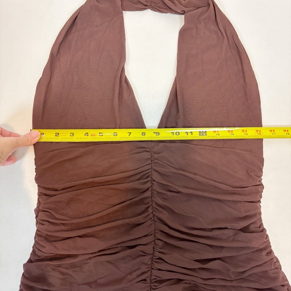 Bardot x REVOLVE Sephera Halter Mesh Midi Dress in Chocolate Size 12 - Picture 11 of 14